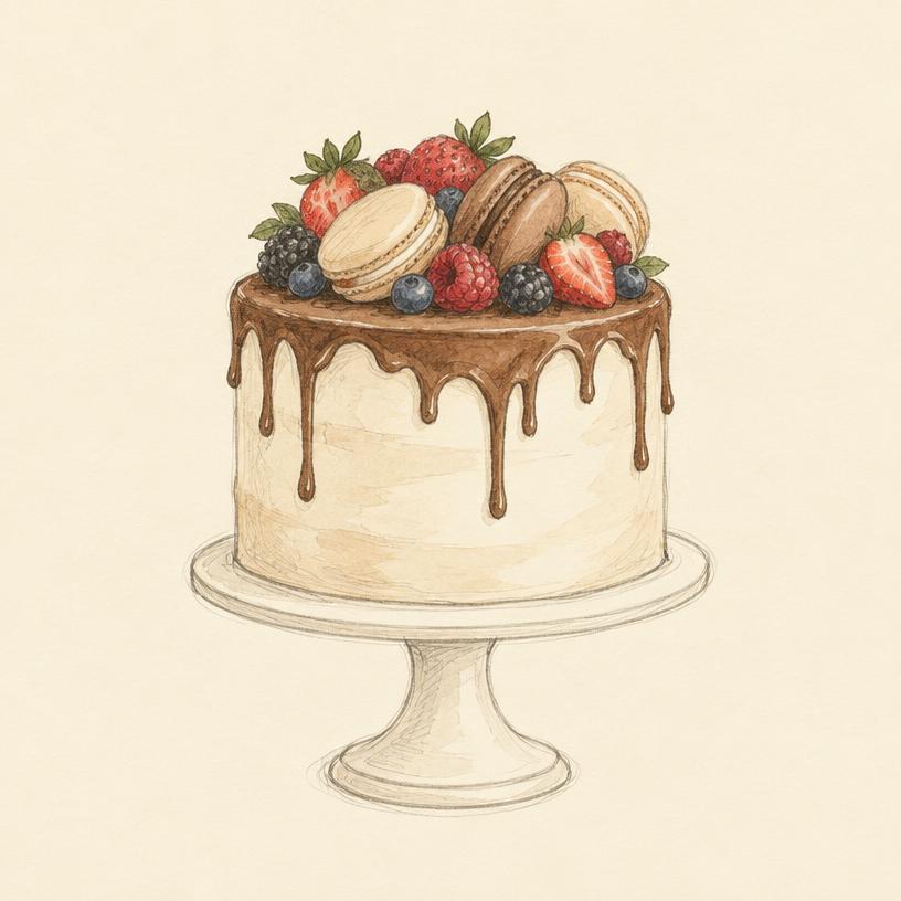 Skizze: Dripcake mit Obst, einstöckig
